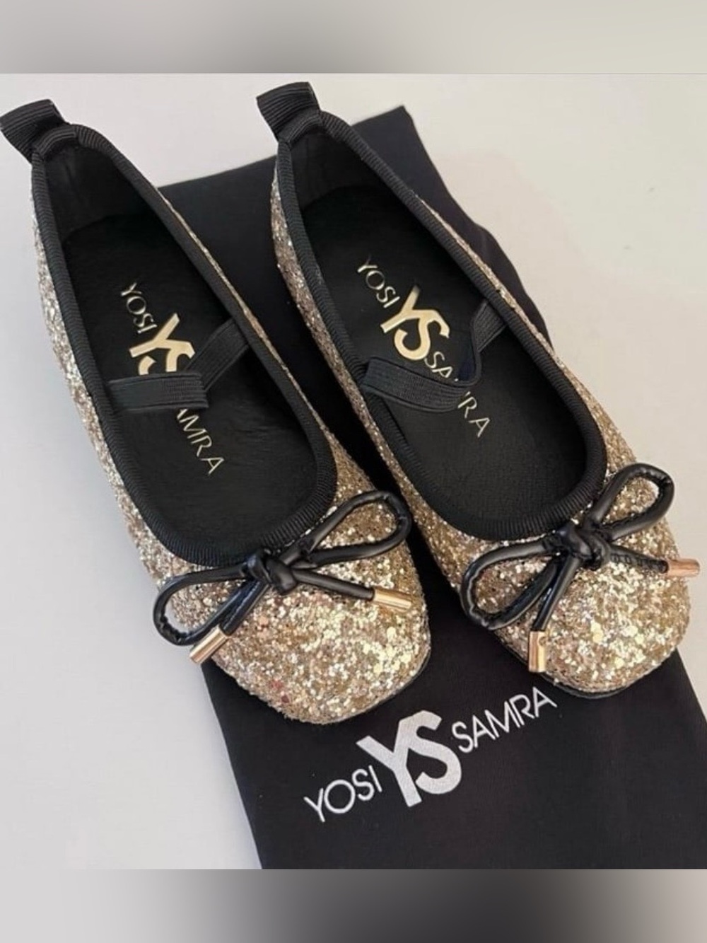 - Yosi Samra gold glitter flats
